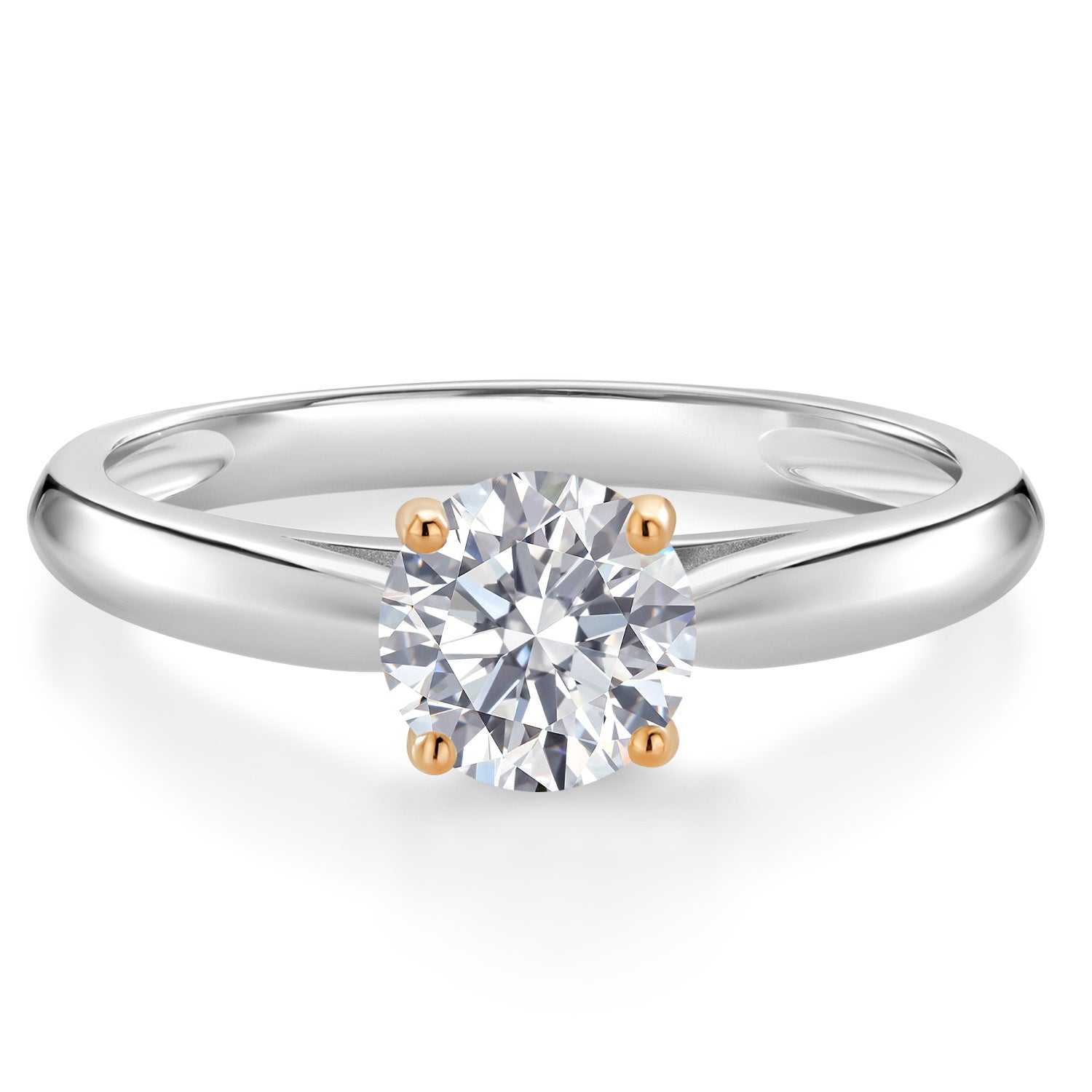 10K Two Tone Gold E - F Lab Grown Diamond Engagement Ring For Women | 0.74 Cttw | Round 6MM | Gemstone April Birthstone | Available in Size 5,6,7,8,9