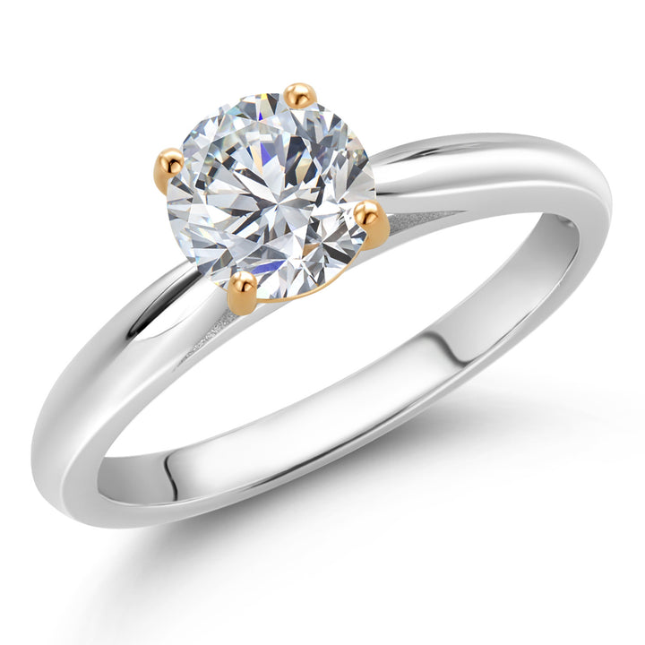 10K Two Tone Gold E - F Lab Grown Diamond Engagement Ring For Women | 0.74 Cttw | Round 6MM | Gemstone April Birthstone | Available in Size 5,6,7,8,9