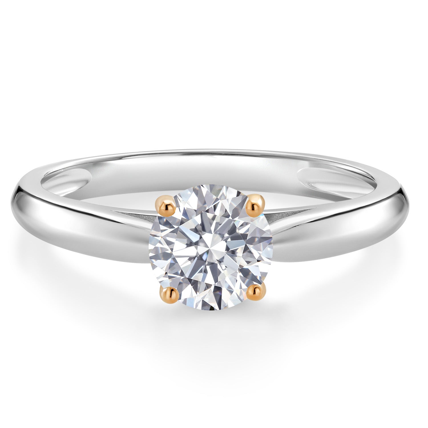 925 Silver and 10K Yellow Gold Lab Grown Diamond Solitaire Engagement Ring For Women | 0.74 Cttw | Round 6MM | Gemstone April Birthstone | Available in Size 5,6,7,8,9