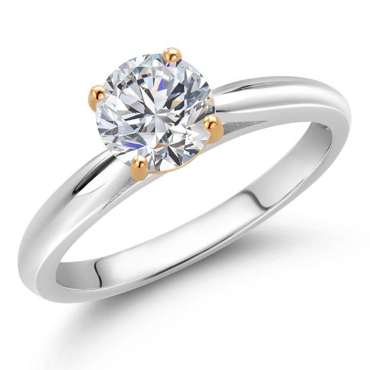 925 Silver and 10K Yellow Gold Lab Grown Diamond Solitaire Engagement Ring For Women | 0.74 Cttw | Round 6MM | Gemstone April Birthstone | Available in Size 5,6,7,8,9