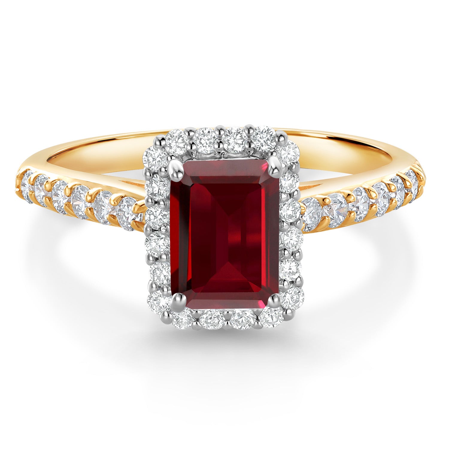 2.14 Ct Red Garnet G/H Lab Grown Diamond 10K Yellow and White Gold Halo Engagement Ring