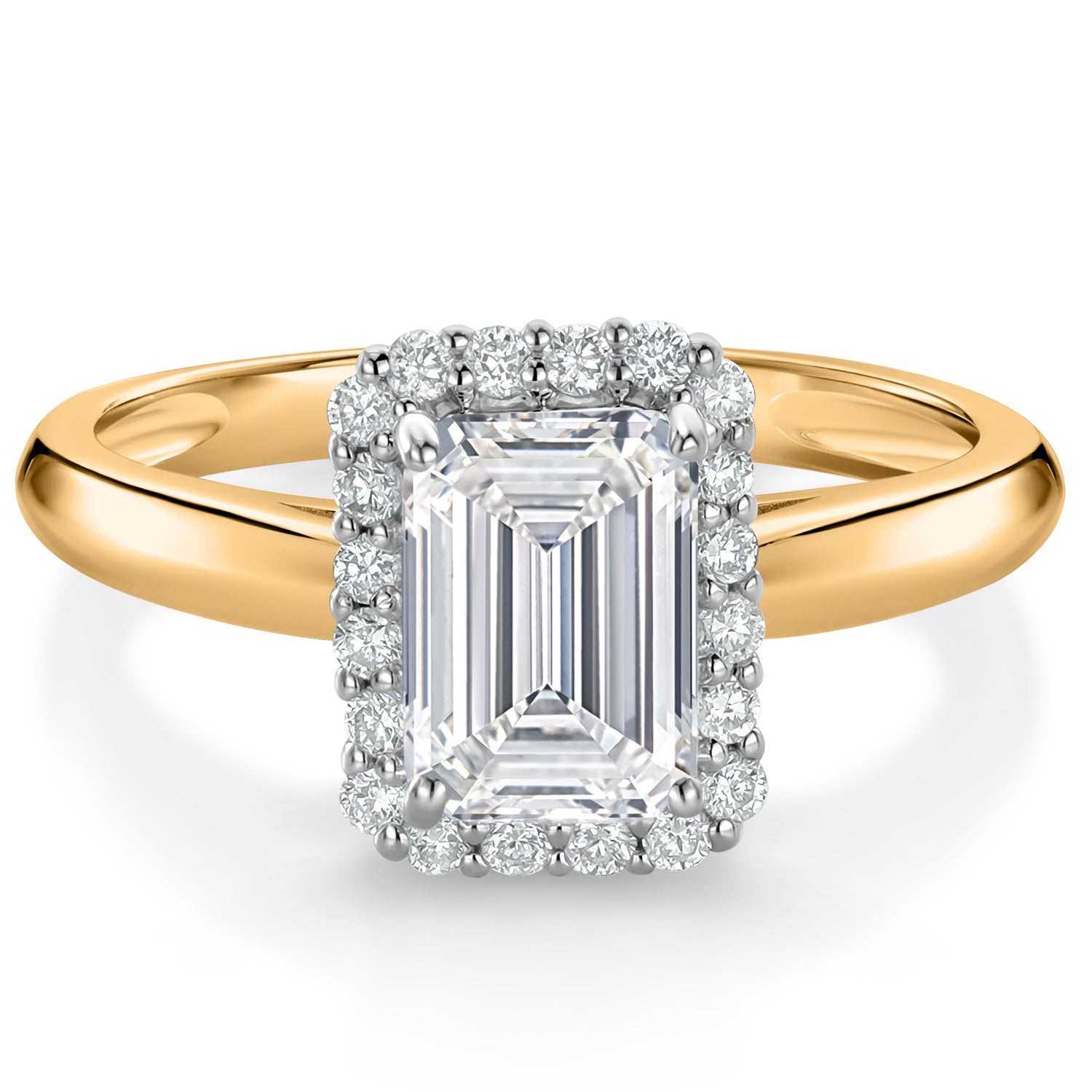 1.20 Cttw 10K Yellow and White Gold IGI Certified Lab Grown Diamond Halo Engagement Ring For Women | Center Emerald Cut Diamond 1 Ct | F-G Color | VS1 Clarity