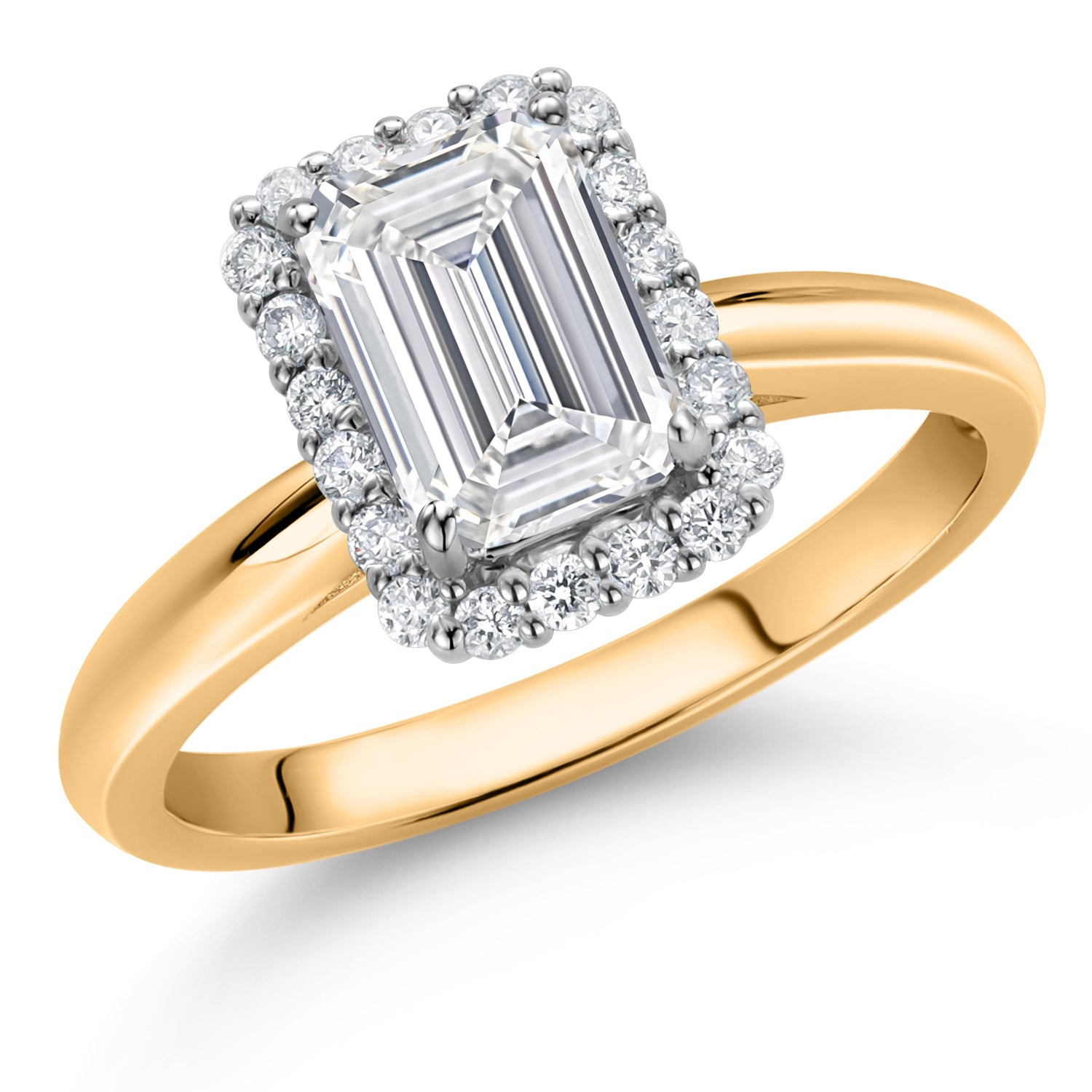 1.20 Cttw 10K Yellow and White Gold IGI Certified Lab Grown Diamond Halo Engagement Ring For Women | Center Emerald Cut Diamond 1 Ct | E-F Color | VS1-VS2 Clarity