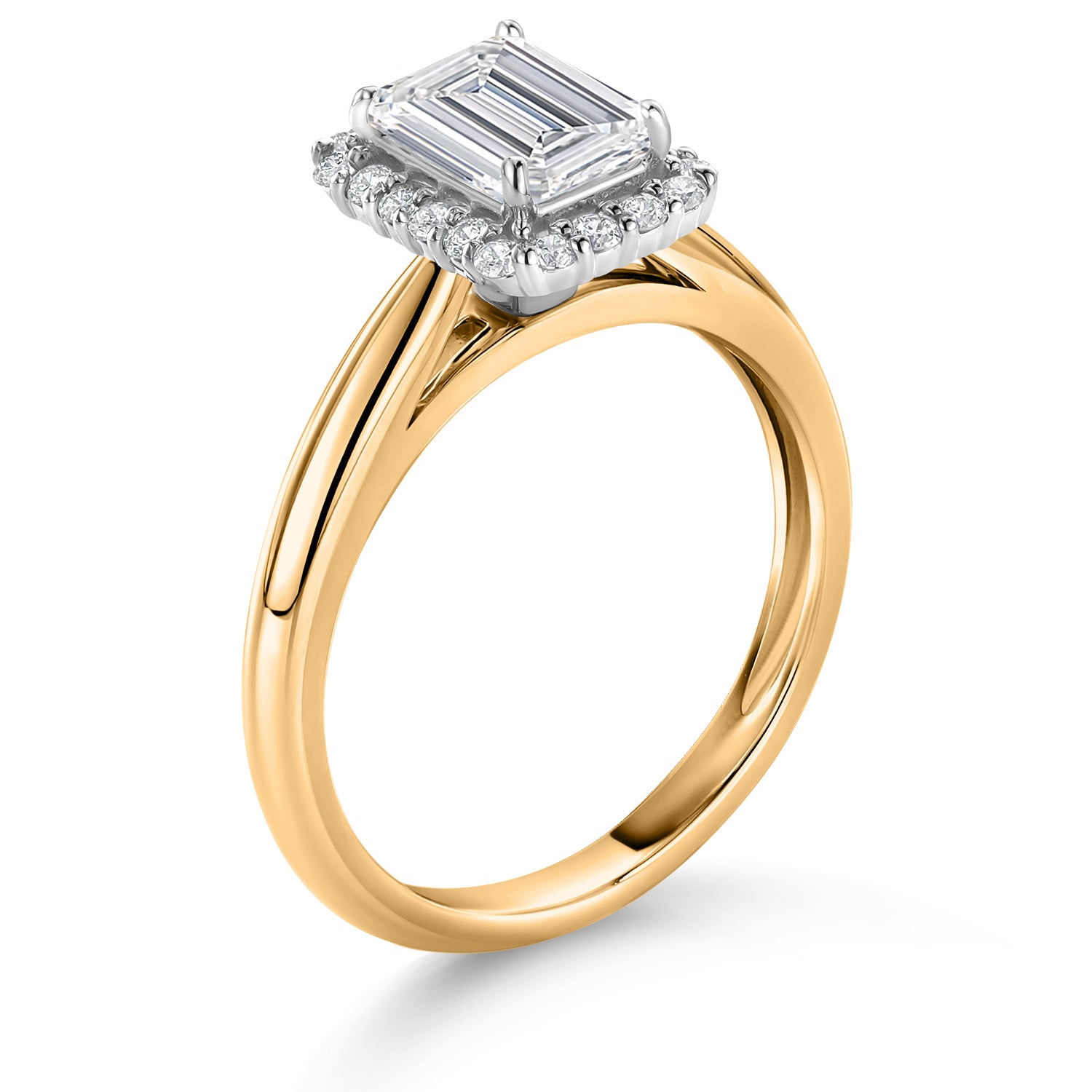 1.20 Cttw 10K Yellow and White Gold IGI Certified Lab Grown Diamond Halo Engagement Ring For Women | Center Emerald Cut Diamond 1 Ct | E-F Color | VS1-VS2 Clarity