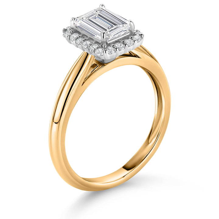 1.20 Cttw 10K Yellow and White Gold IGI Certified Lab Grown Diamond Halo Engagement Ring For Women | Center Emerald Cut Diamond 1 Ct | F-G Color | VS1 Clarity