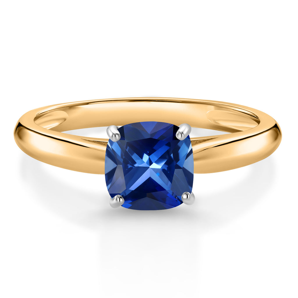Blue Created Sapphire - September_9_Ring in 10K Two Tone Gold