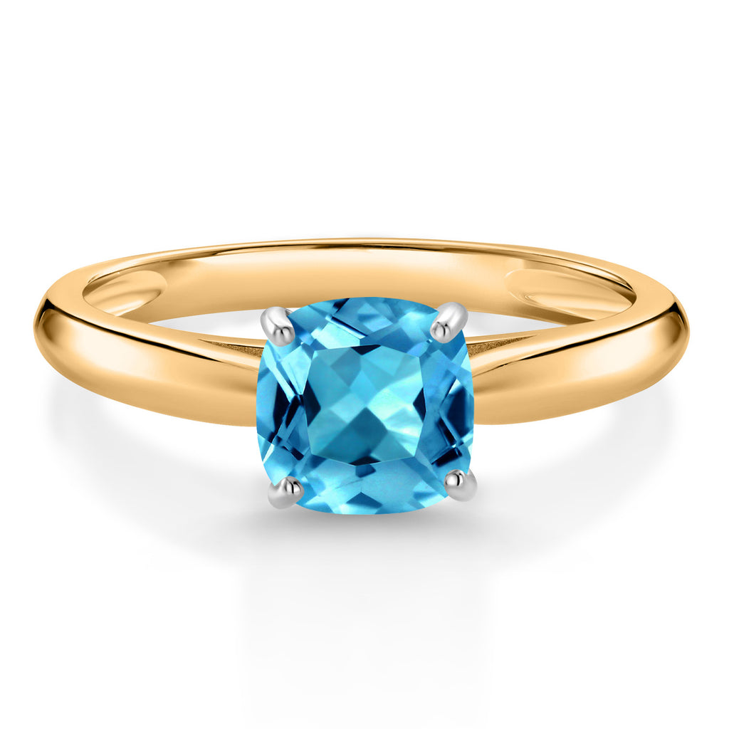 Swiss Blue Topaz - November_9_Ring in 10K Two Tone Gold