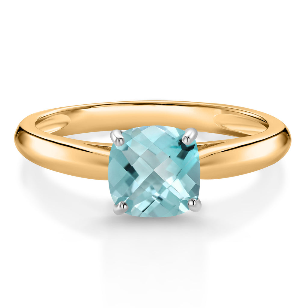 Sky Blue Topaz-Checkerboard - November_9_Ring in 10K Two Tone Gold