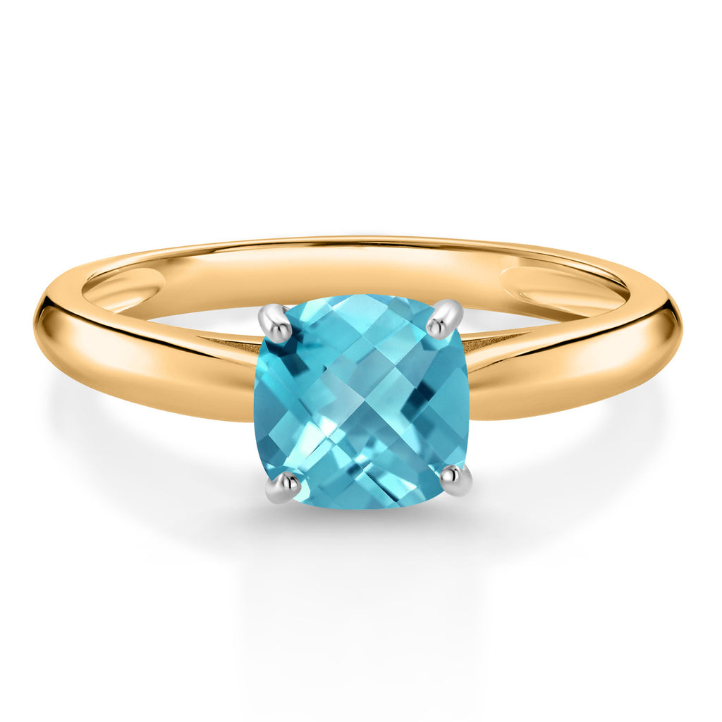 Swiss Blue Topaz-Checkerboard - November_9_Ring in 10K Two Tone Gold