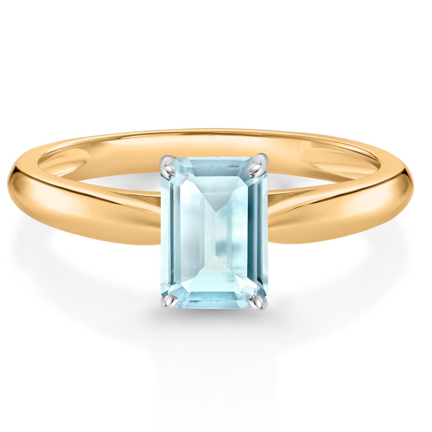 1.15 Ct Emerald Cut Sky Blue Topaz 10K Yellow and White Gold Solitaire Engagement Ring