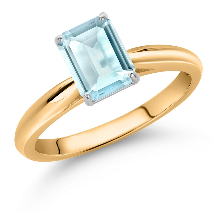 1.15 Ct Emerald Cut Sky Blue Topaz 10K Yellow and White Gold Solitaire Engagement Ring