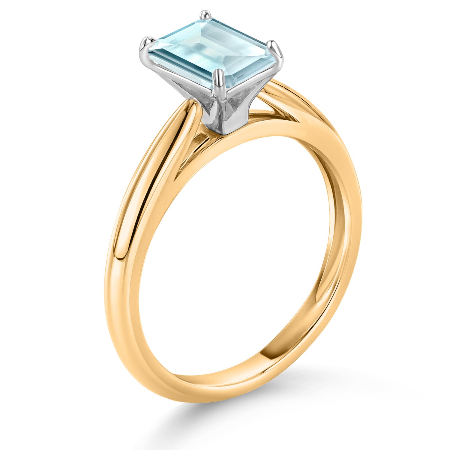 1.15 Ct Emerald Cut Sky Blue Topaz 10K Yellow and White Gold Solitaire Engagement Ring