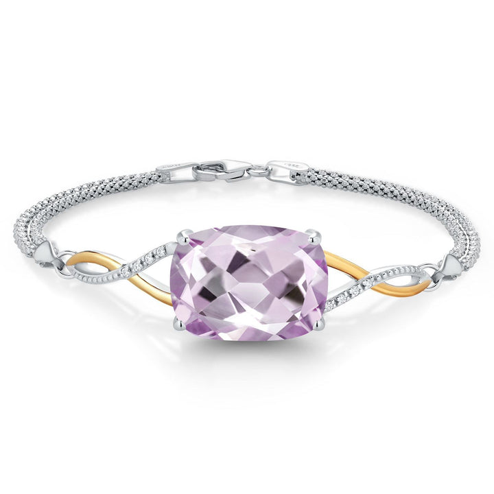 Brazilian Purple Amethyst_6.5 Inches_Bracelet in 925 Sterling Silver and 10K Yellow Gold