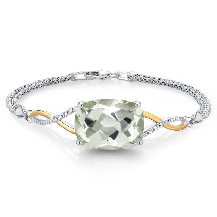 Green Amethyst_7 Inches_Bracelet in 925 Sterling Silver and 10K Yellow Gold