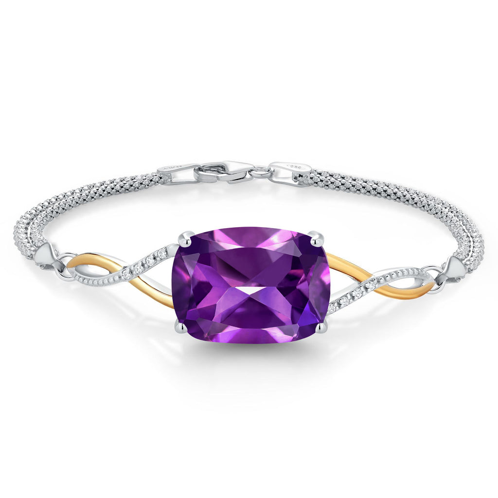Purple Amethyst_7.5 Inches_Bracelet in 925 Sterling Silver and 10K Yellow Gold