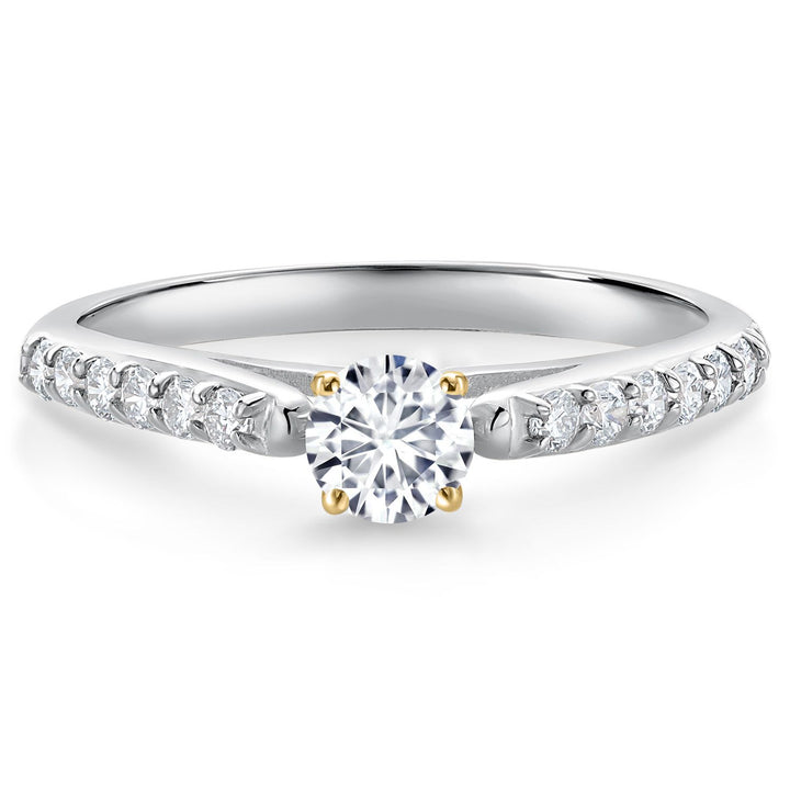 Gem Stone King 0.45 Cttw Round Lab Grown Diamond 10K White and Yellow Gold Engagement Ring For Women | E-F Color | VVS-VS Clarity | Round 4MM
