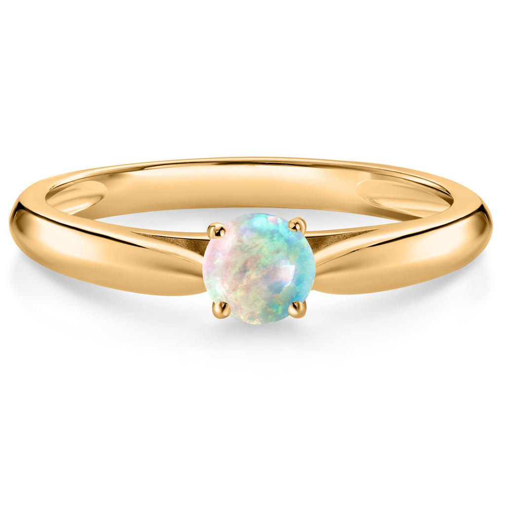 White Simulated Opal-Cabochon - October_5_Ring in 10K Yellow Gold