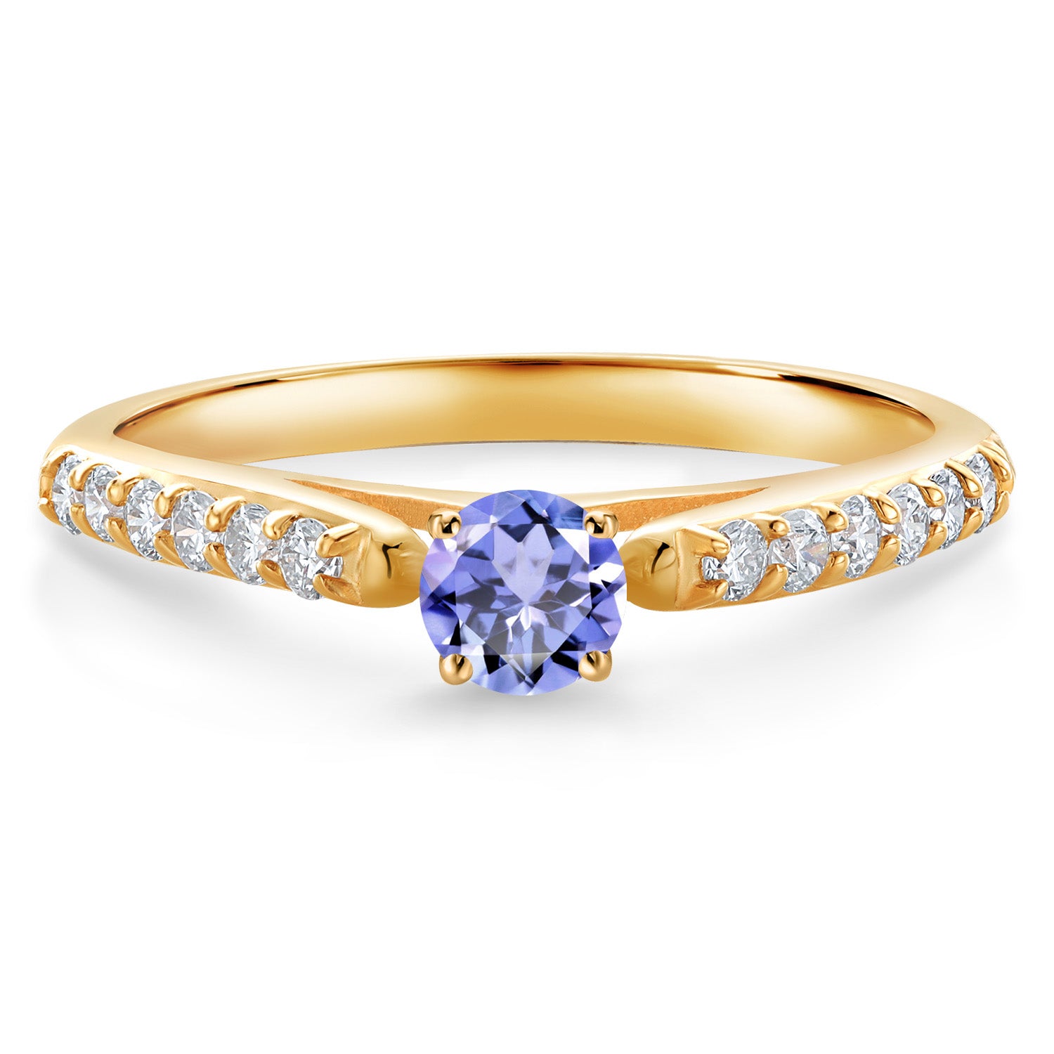 10K Yellow Gold Blue Tanzanite and White Lab Grown Diamond Engagement Ring For Women (0.36 Cttw, Gemstone December Birthstone, Round 3.5MM)