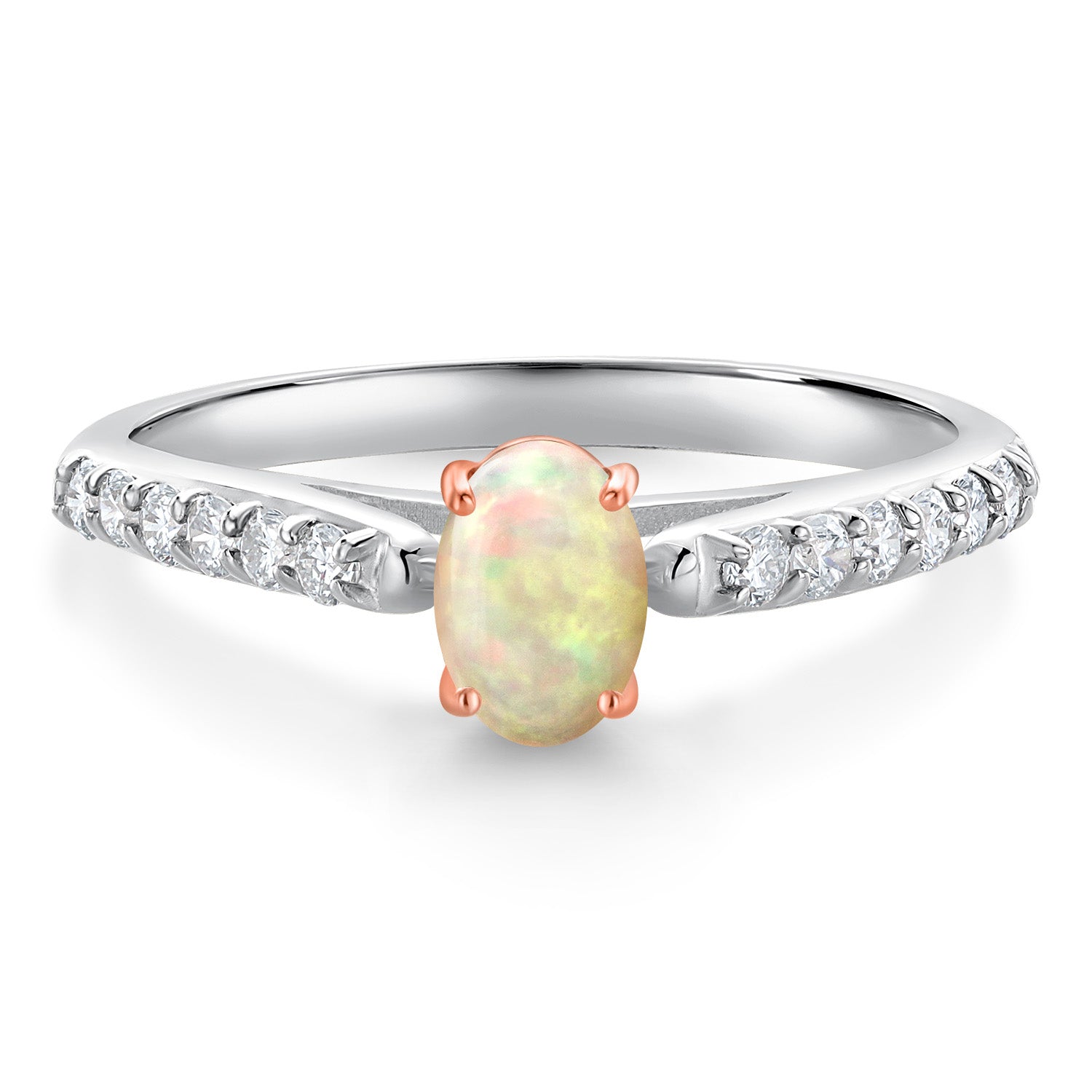 Ethiopian Opal-Cabochon - October_Ring in 10K Two Tone Gold