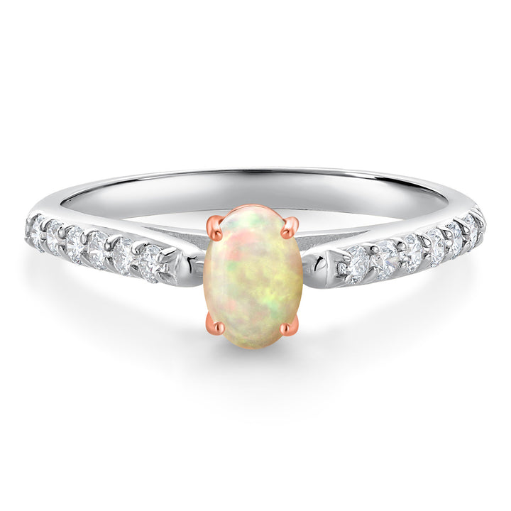 Ethiopian Opal-Cabochon - October_Ring in 10K Two Tone Gold