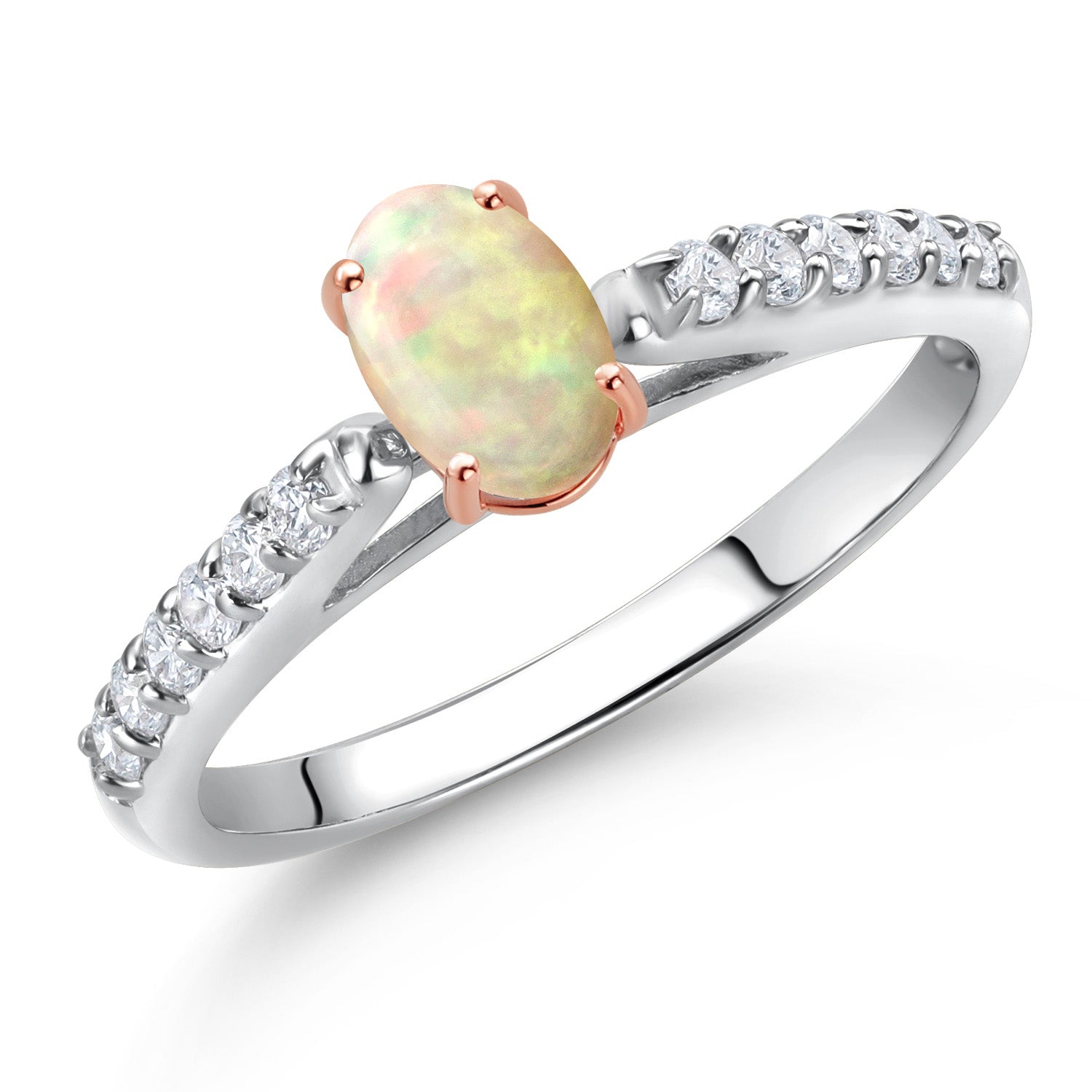 Ethiopian Opal-Cabochon - October_Ring in 10K Two Tone Gold