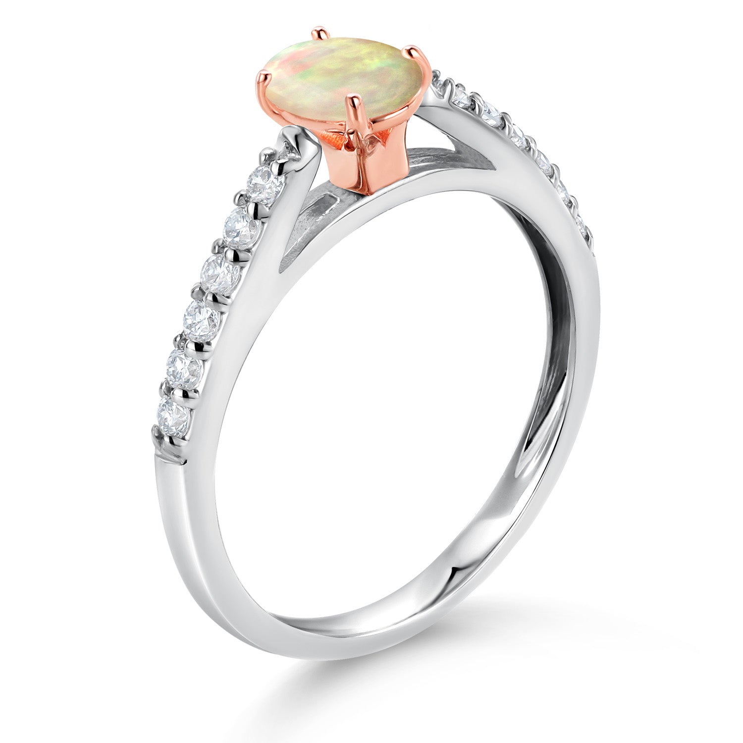 Ethiopian Opal-Cabochon - October_Ring in 10K Two Tone Gold