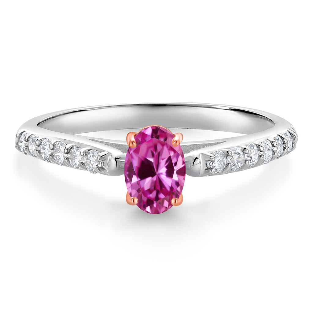 Pink Created Sapphire - September_6_Ring in 10K Two Tone Gold