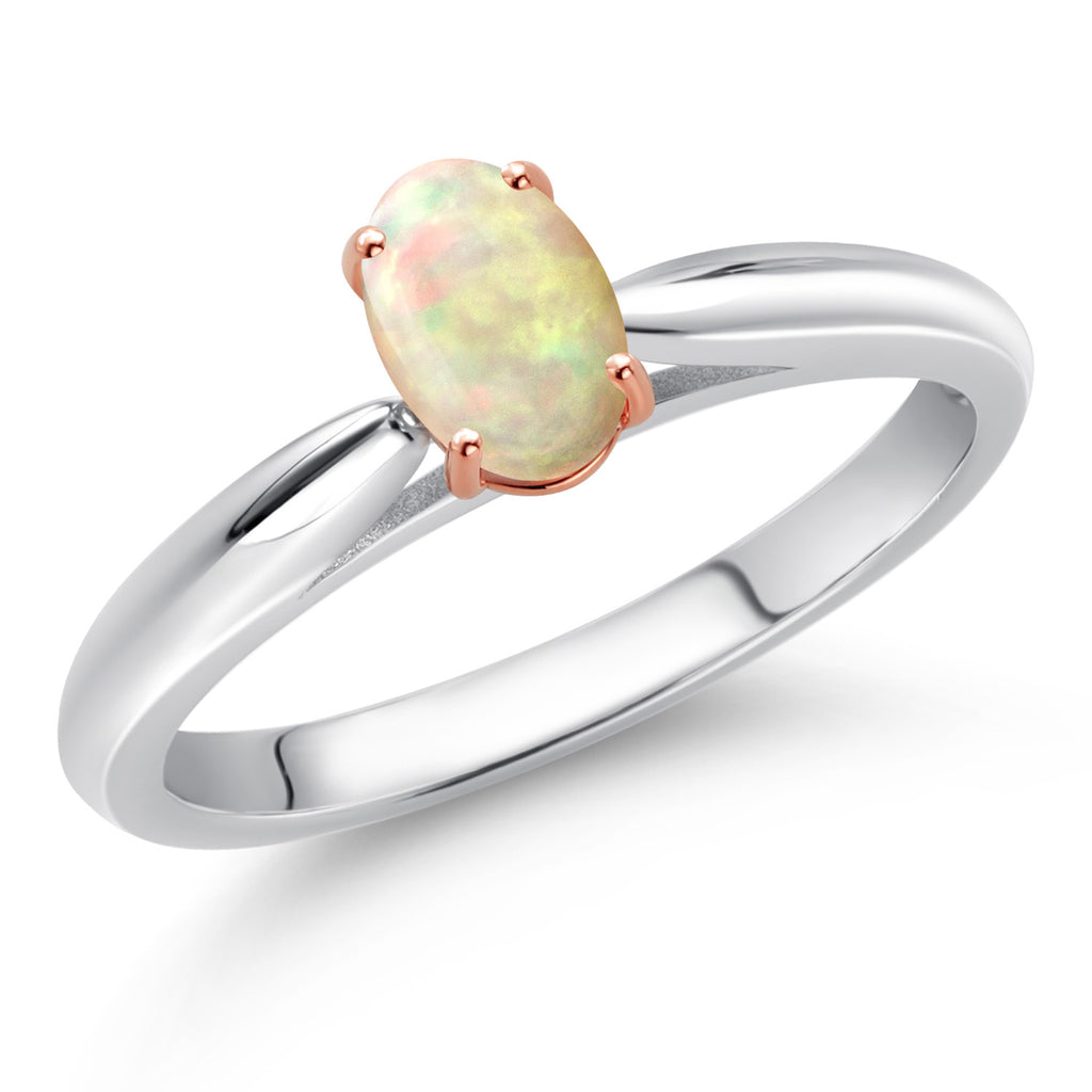 Ethiopian Opal-Cabochon - October_Ring in 10K Two Tone Gold