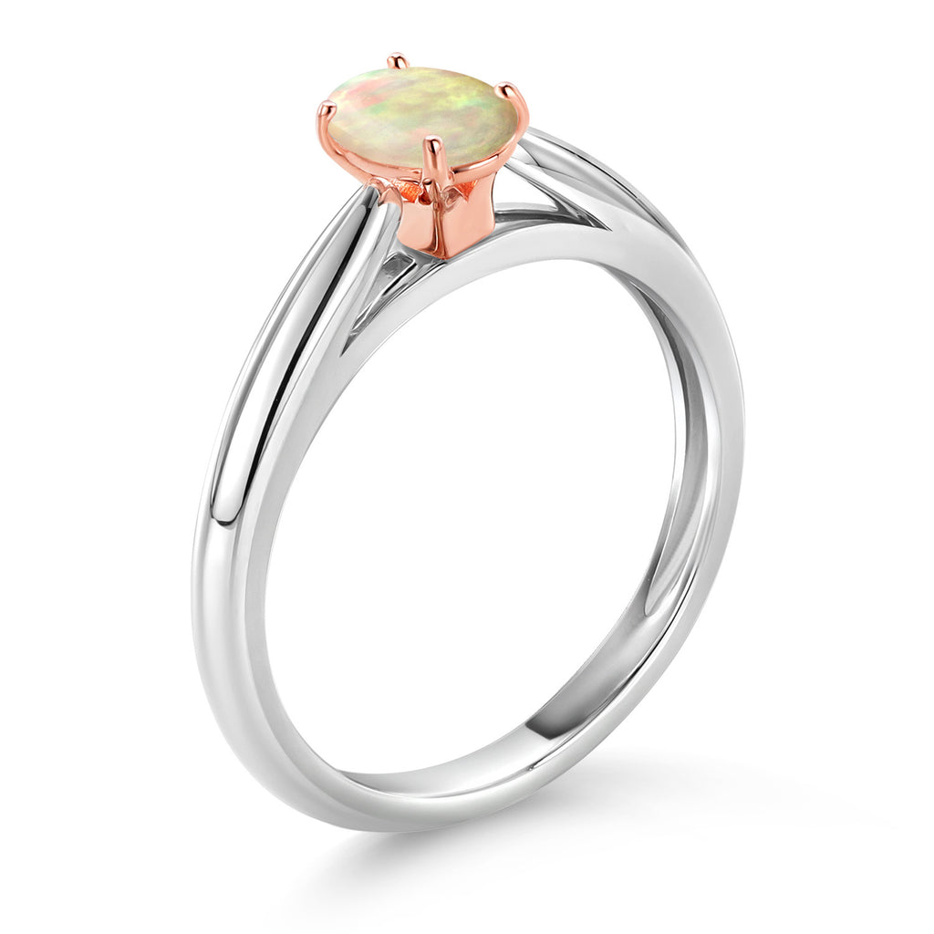 Ethiopian Opal-Cabochon - October_Ring in 10K Two Tone Gold