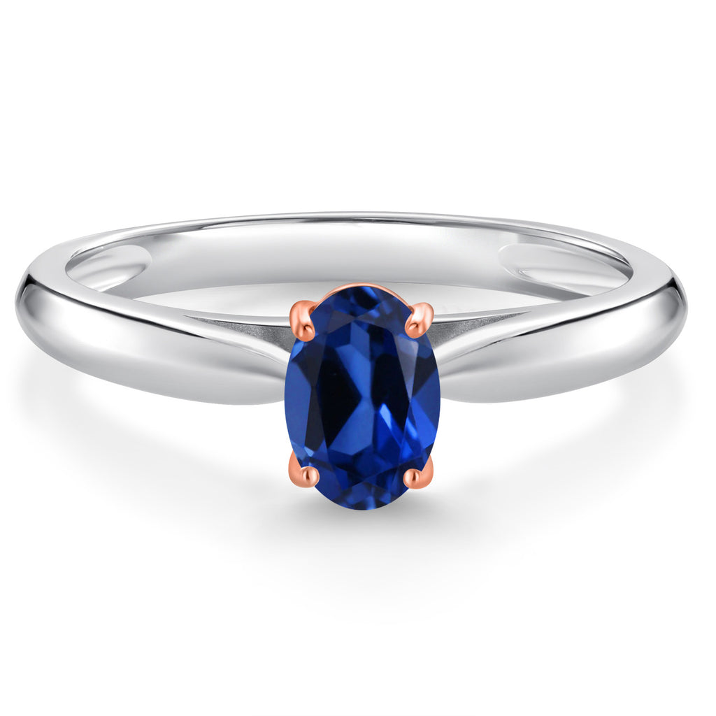 Blue Created Sapphire - September_9_Ring in 10K Two Tone Gold