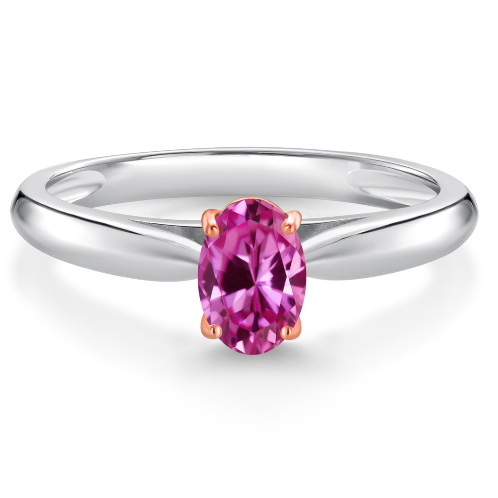 Pink Created Sapphire - September_7_Ring in 10K Two Tone Gold