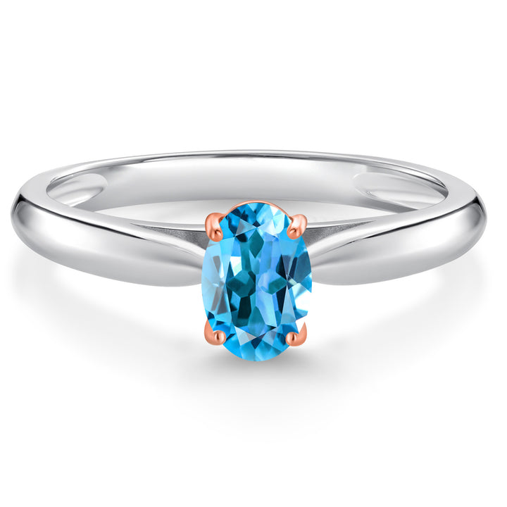 Swiss Blue Topaz - November_7_Ring in 10K Two Tone Gold