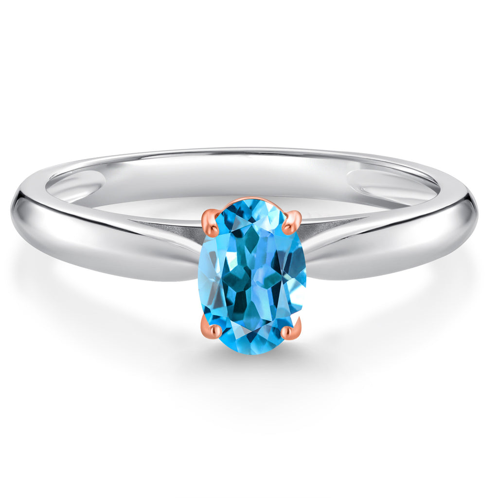 Swiss Blue Topaz - November_6_Ring in 10K Two Tone Gold