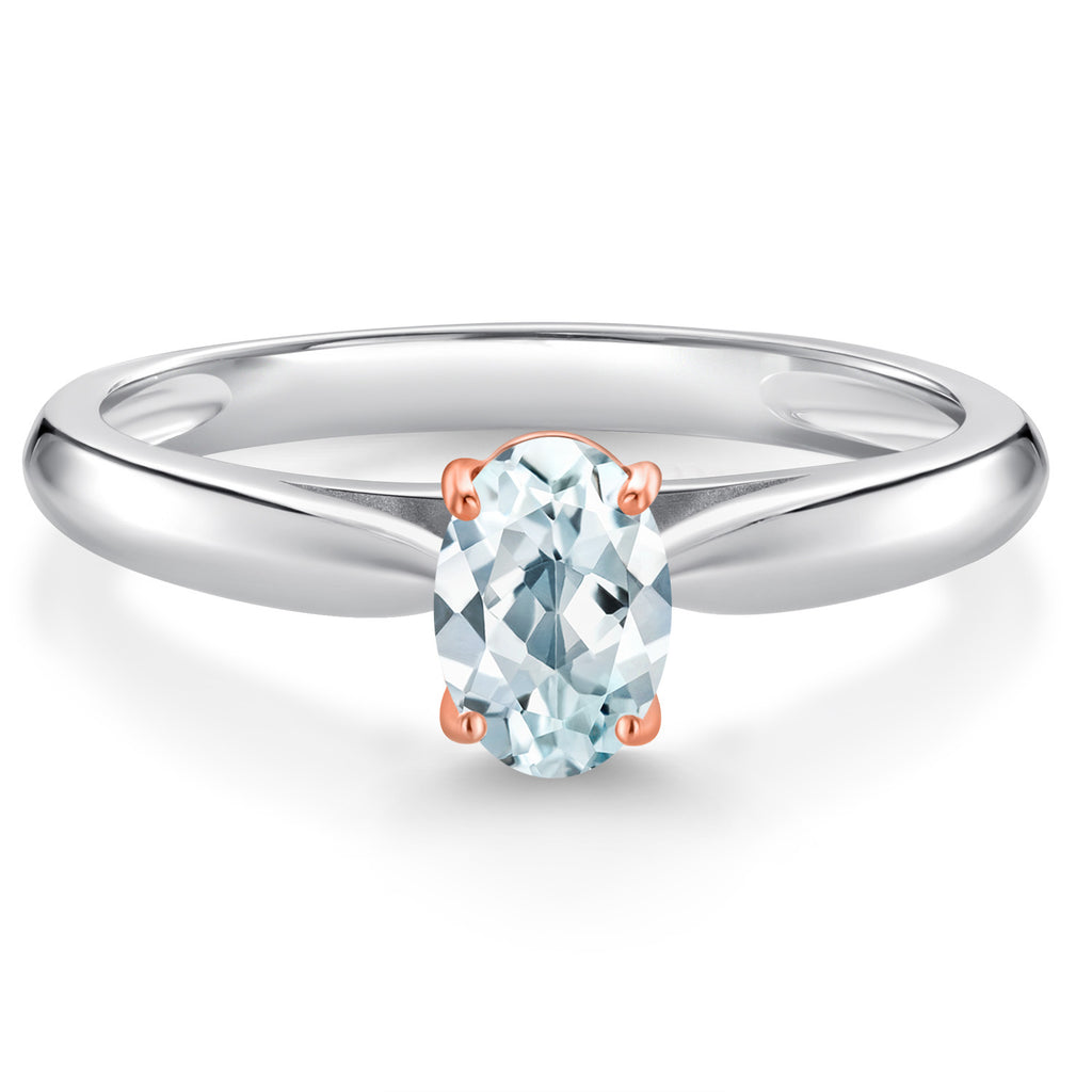 Aquamarine - March_9_Ring in 925 Sterling Silver and Rose Gold