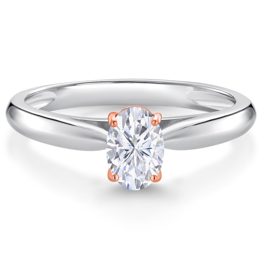 White Moissanite - April_8_Ring in 925 Sterling Silver and Rose Gold