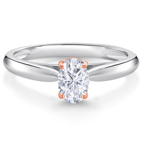White Moissanite - April_6_Ring in 925 Sterling Silver and Rose Gold