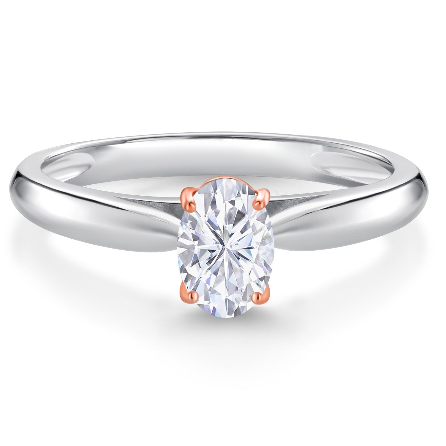 White Moissanite - April_6_Ring in 925 Sterling Silver and Rose Gold