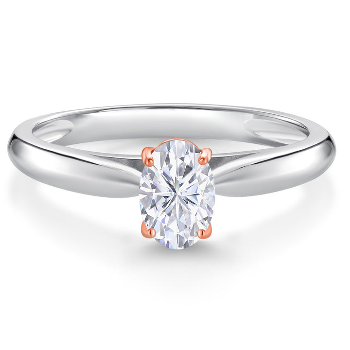 White Moissanite - April_6_Ring in 925 Sterling Silver and Rose Gold