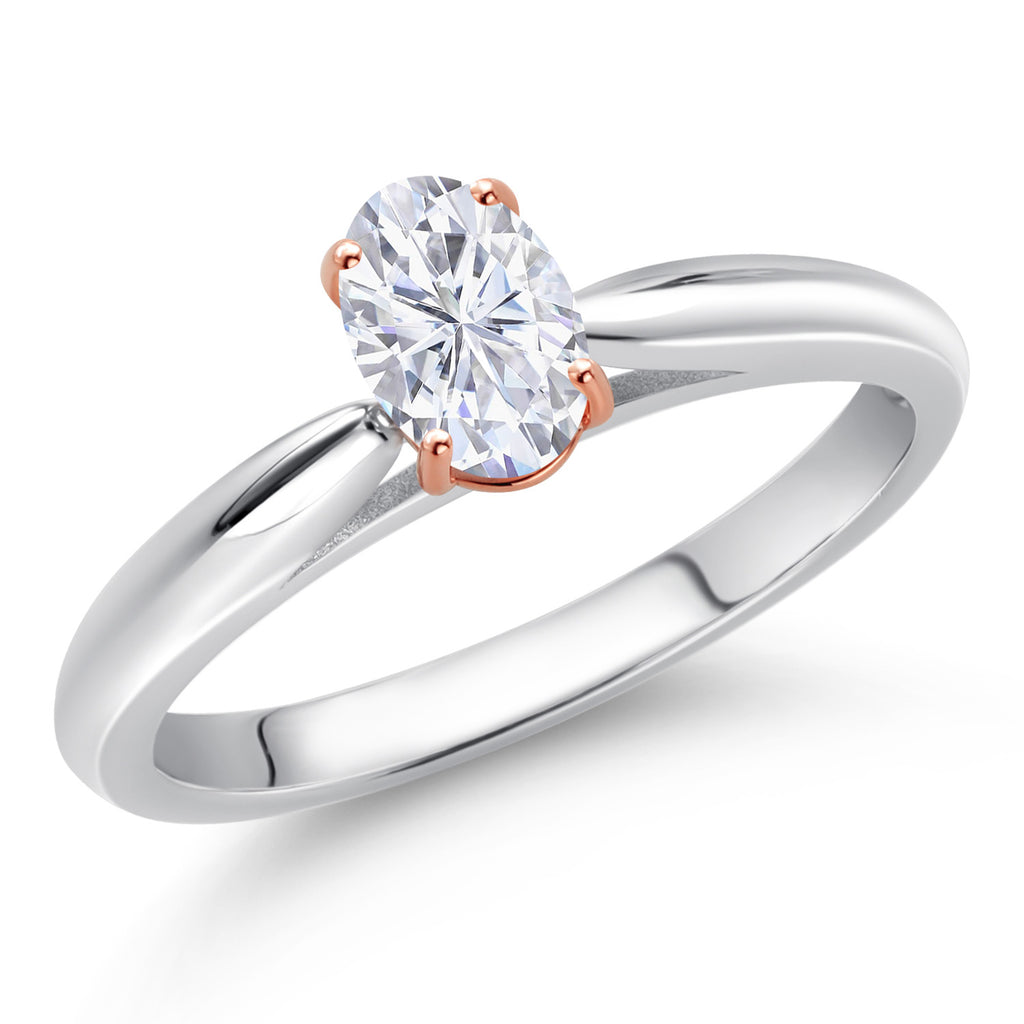 White Moissanite - April_6_Ring in 925 Sterling Silver and Rose Gold