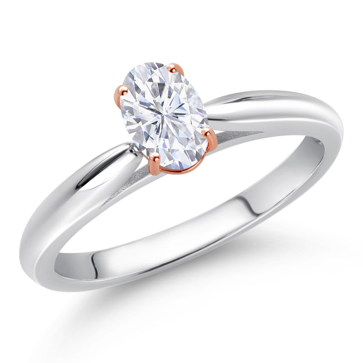 White Moissanite - April_6_Ring in 925 Sterling Silver and Rose Gold