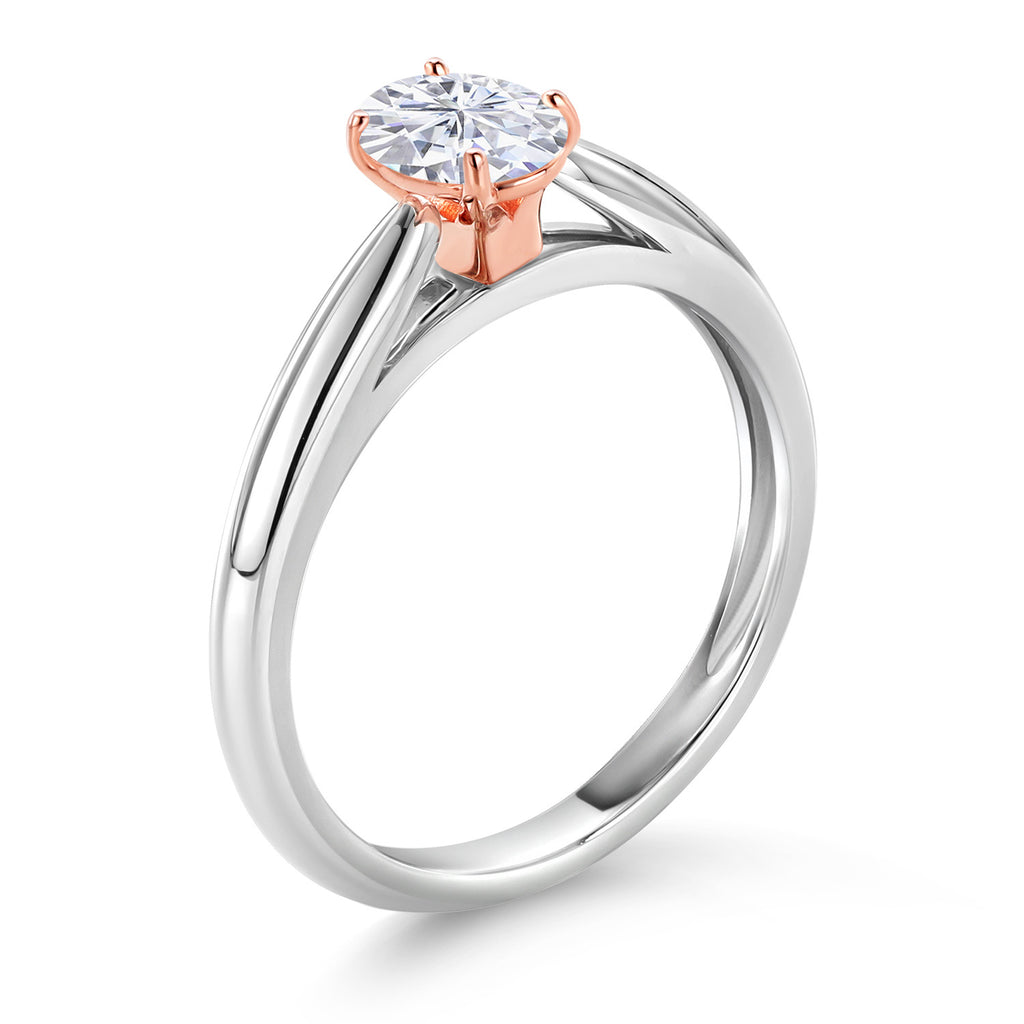 White Moissanite - April_6_Ring in 925 Sterling Silver and Rose Gold