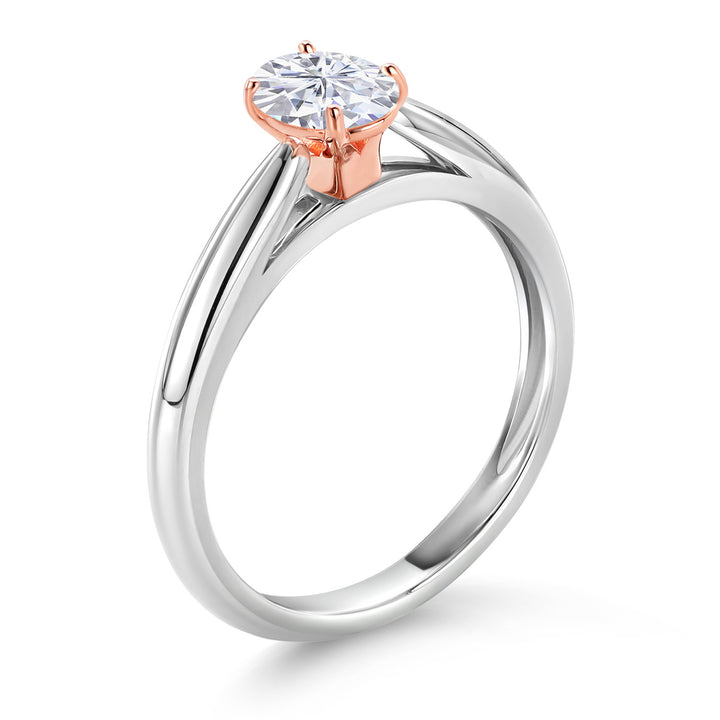 White Moissanite - April_6_Ring in 925 Sterling Silver and Rose Gold