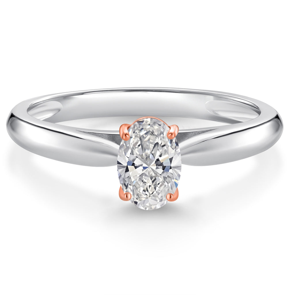 White Lab Grown Diamond - April_8_Ring in 925 Sterling Silver and 10K Rose Gold