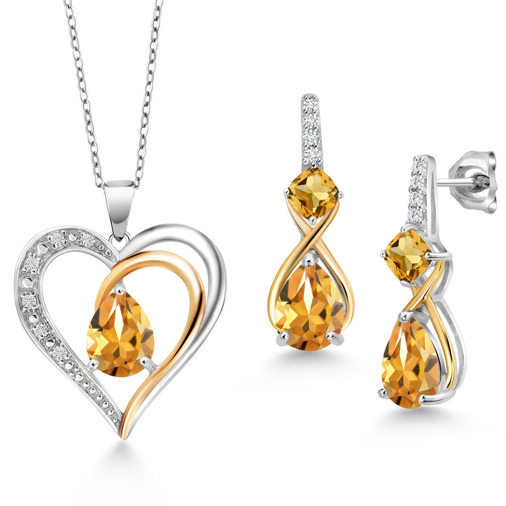 Citrine - November_Pendant Earrings Set in 925 Sterling Silver and 10K Yellow Gold