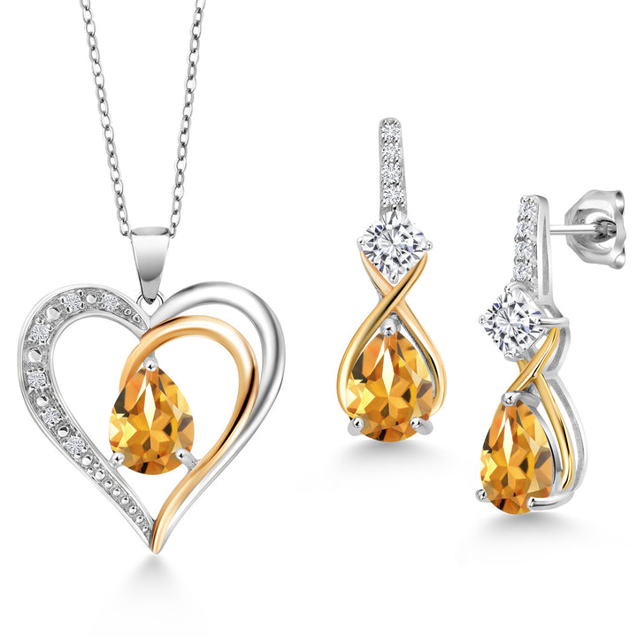 Citrine - November_Pendant Earrings Set in 925 Sterling Silver and 10K Yellow Gold