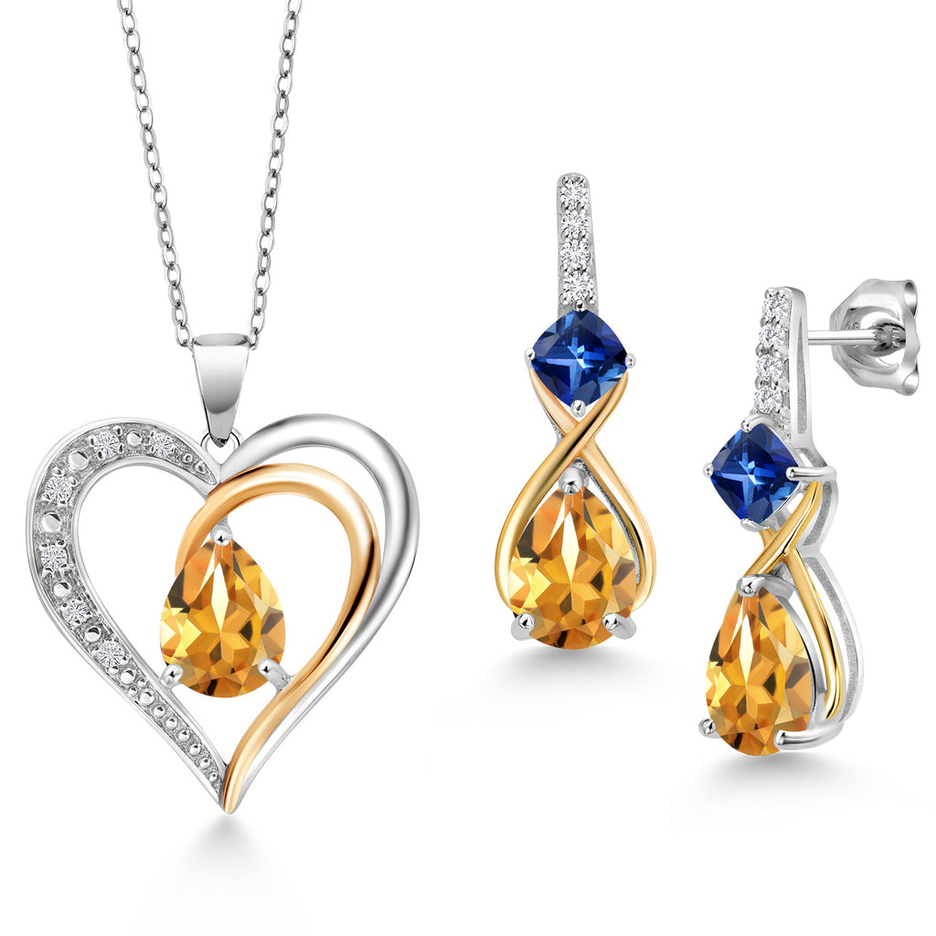 Citrine - November_Pendant Earrings Set in 925 Sterling Silver and 10K Yellow Gold