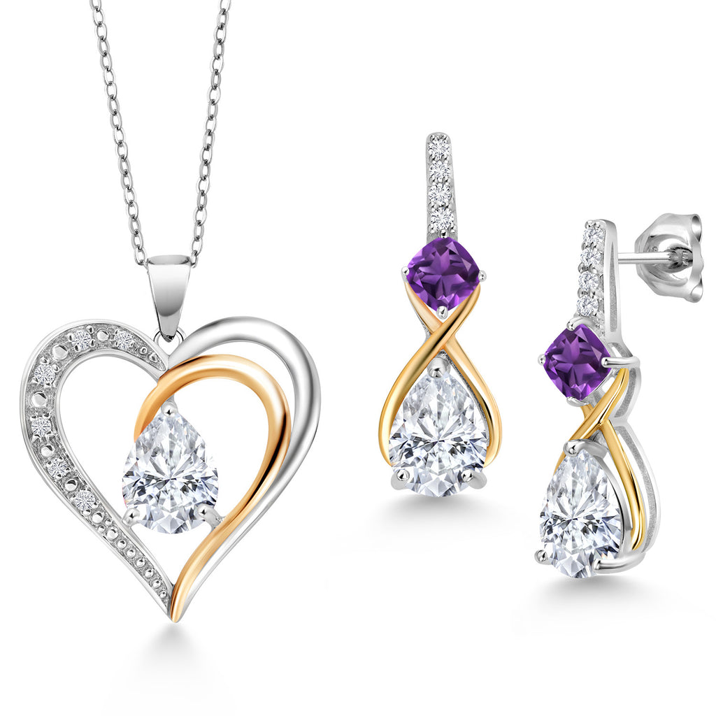 Amethyst - February_Pendant Earrings Set in 925 Sterling Silver and 10K Yellow Gold