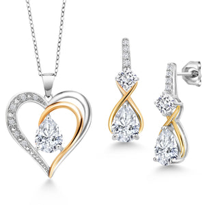 Moissanite - April_Pendant Earrings Set in 925 Sterling Silver and 10K Yellow Gold