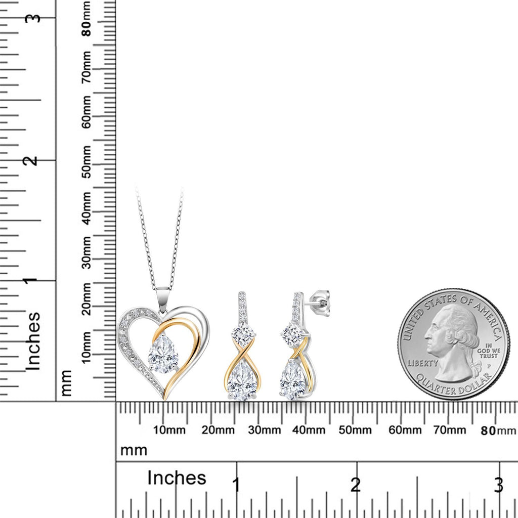 Moissanite - April_Pendant Earrings Set in 925 Sterling Silver and 10K Yellow Gold