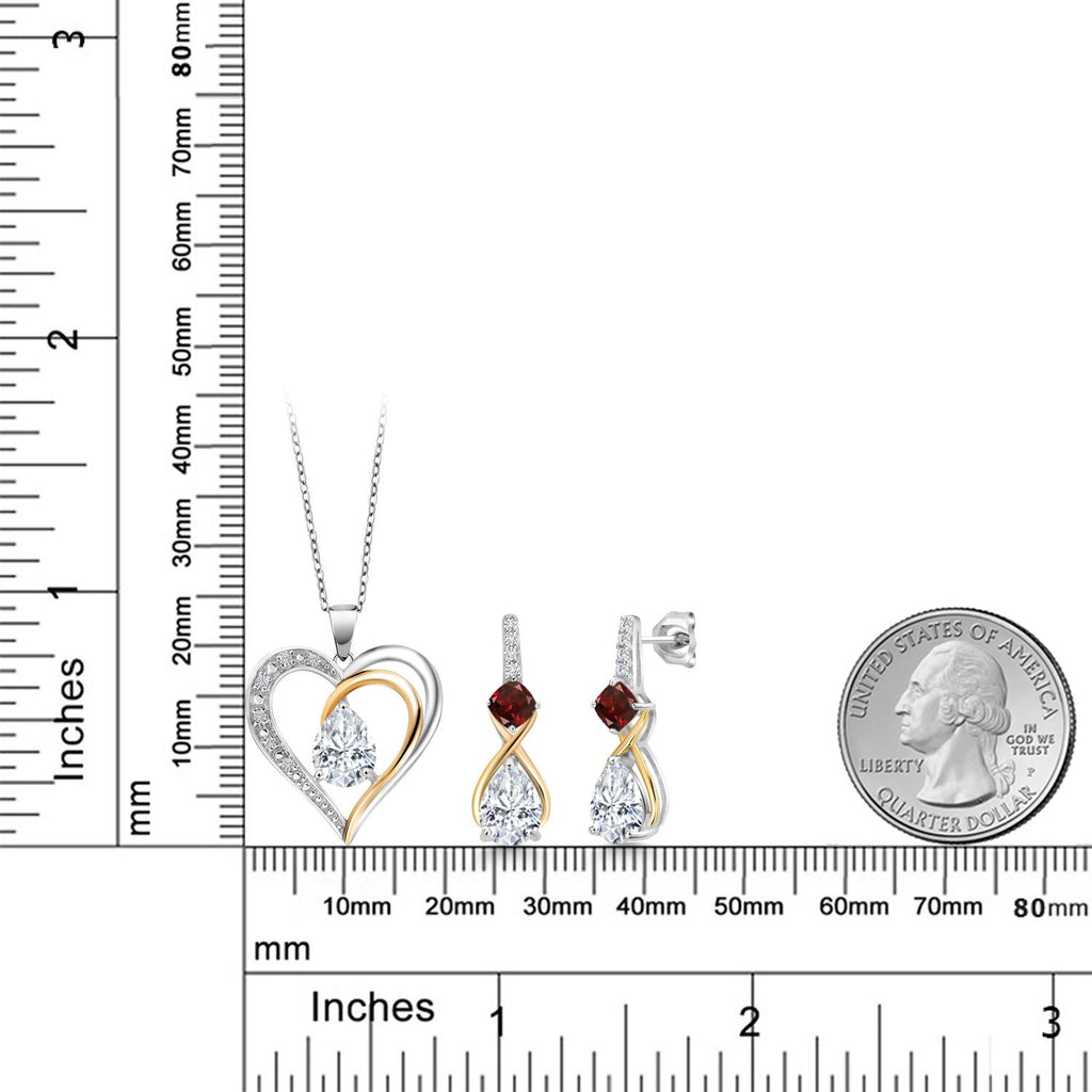 Moissanite - April_Pendant Earrings Set in 925 Sterling Silver and 10K Yellow Gold